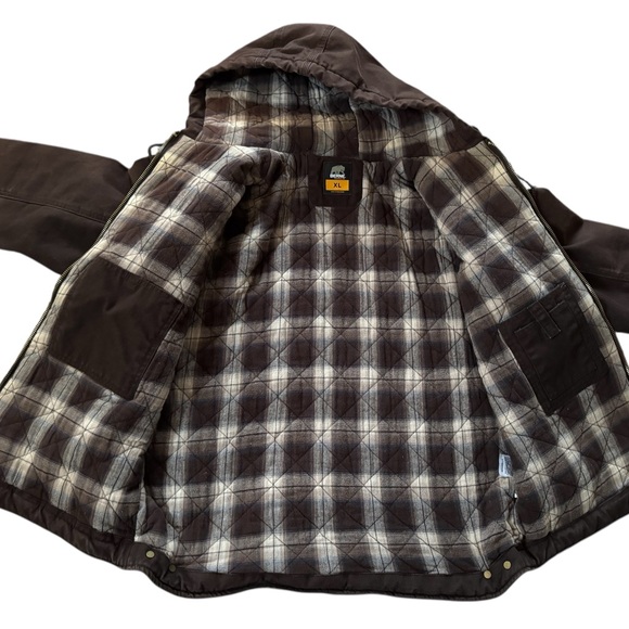 Berne Jacket Men Size XL Brown Duck Canvas Flannel Lined Work Wear Hooded Adult - Picture 3 of 7